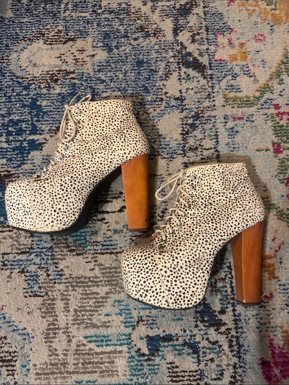 Iconic Jeffrey Campbell Lita Fur speckled cream and black